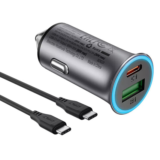 Bilader med USB-C-kabel Acefast B16, 95W, 3.25A, 1 x USB-A - 1 x USB-C, Grå