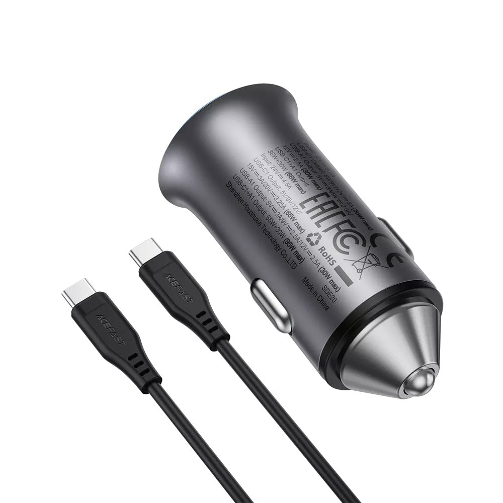 Bilader med USB-C-kabel Acefast B16, 95W, 3.25A, 1 x USB-A - 1 x USB-C, Grå