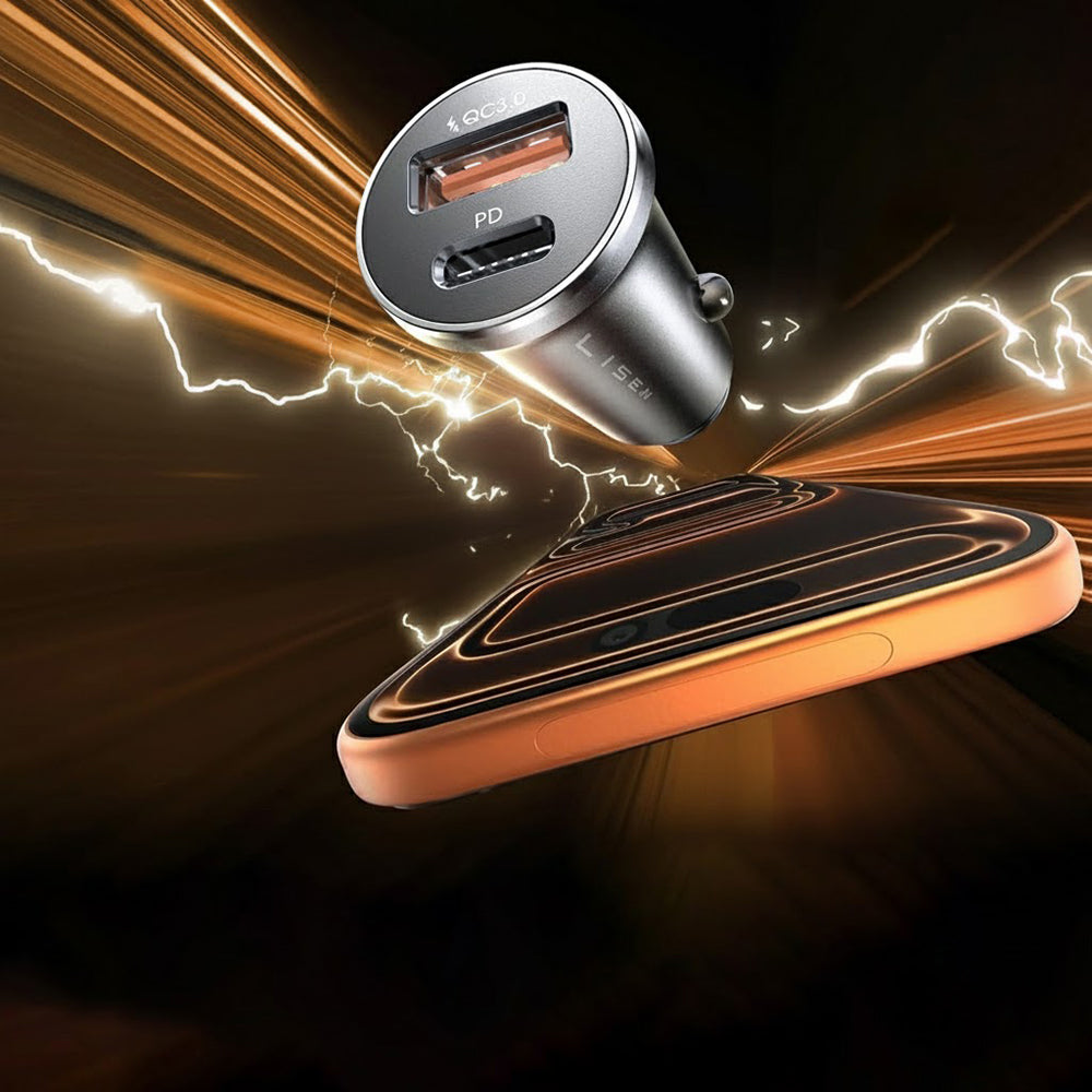 Bilader med USB-C / Lightning-kabel Lisen, 48W, 3A, 1 x USB-A - 1 x USB-C, Svart YL0223080035