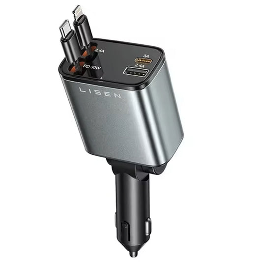 Bilader med USB-C / Lightning-kabel Lisen, 69W, 3A, 1 x USB-A - 1 x USB-C, Svart YL0224040031