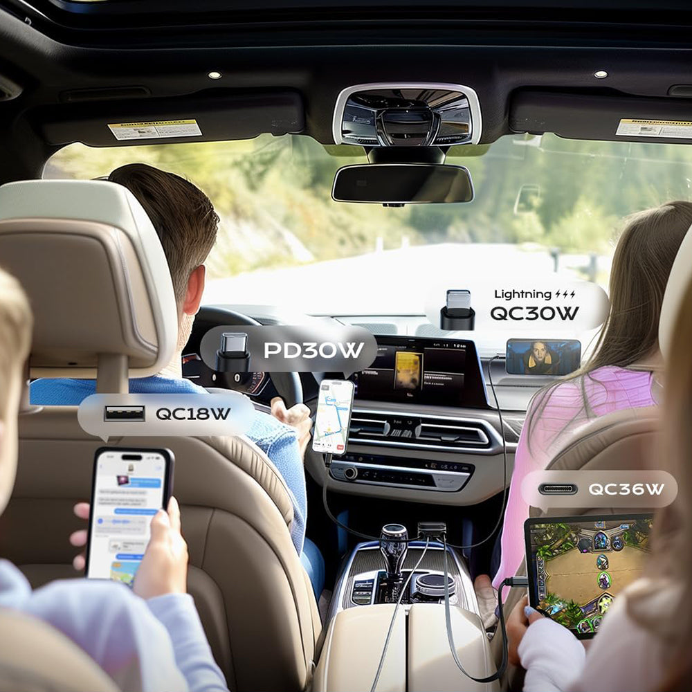 Bilader med USB-C / Lightning Lisen Display, 96W, 3A, 1 x USB-A - 1 x USB-C, Svart YL0224080017