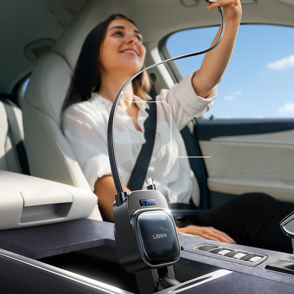 Bilader med USB-C / Lightning Lisen Display, 96W, 3A, 1 x USB-A - 1 x USB-C, Svart YL0224080017