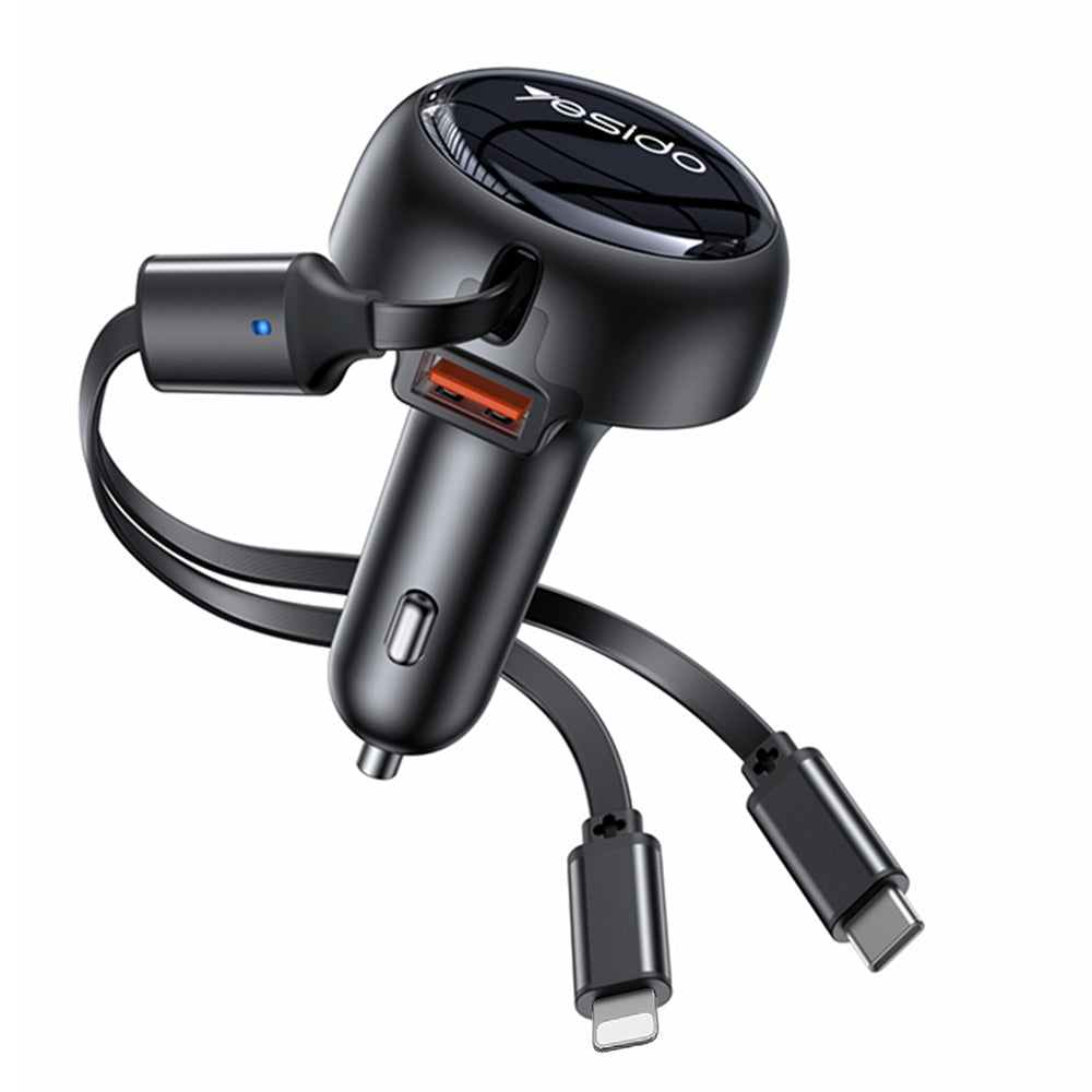 Bilader med USB-C / Lightning-kabel Yesido Y61, 53W, 3A, 1 x USB-A, Svart
