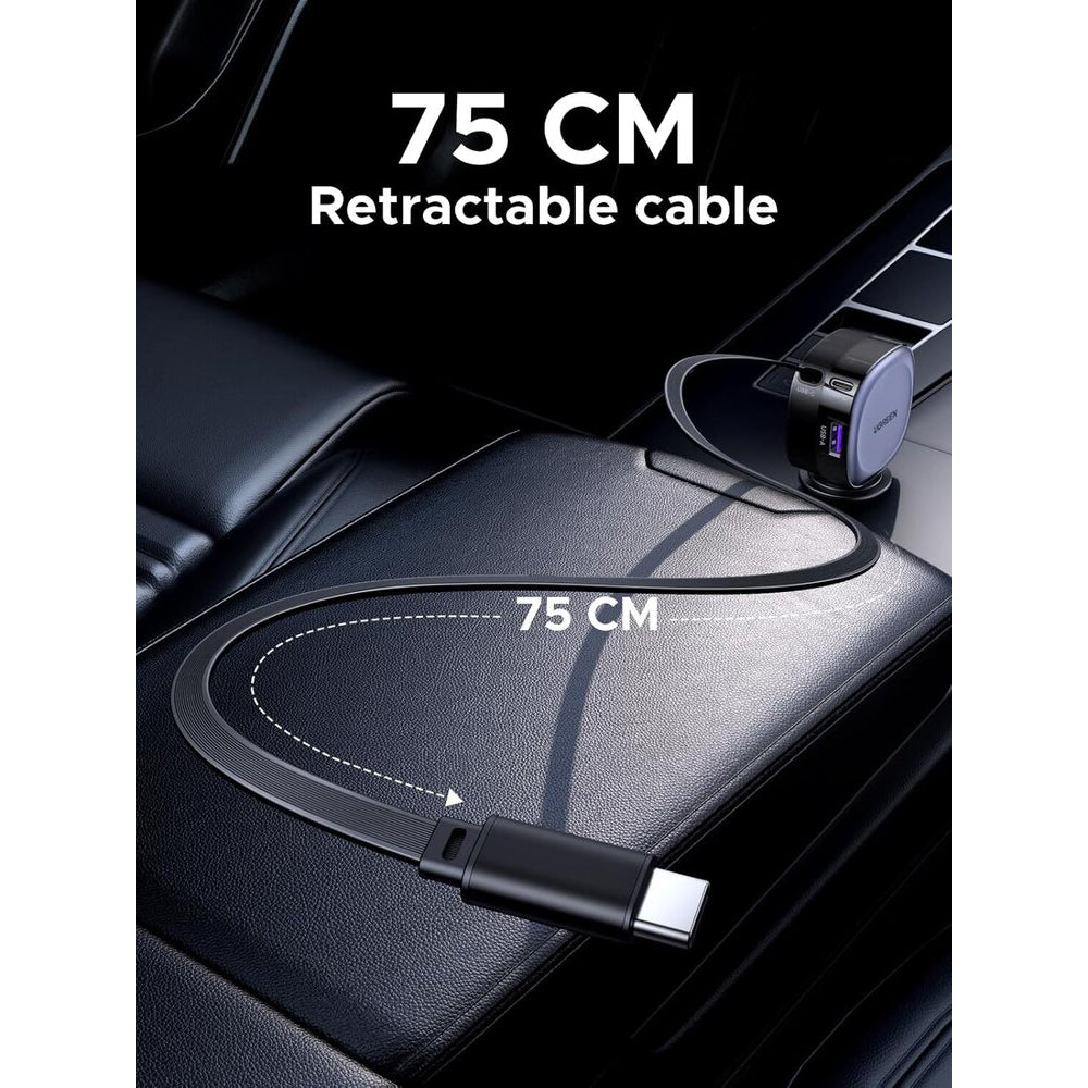 Bilader med USB-C-kabel UGREEN EC601, 75W, 3A, 1 x USB-A - 1 x USB-C, Grå