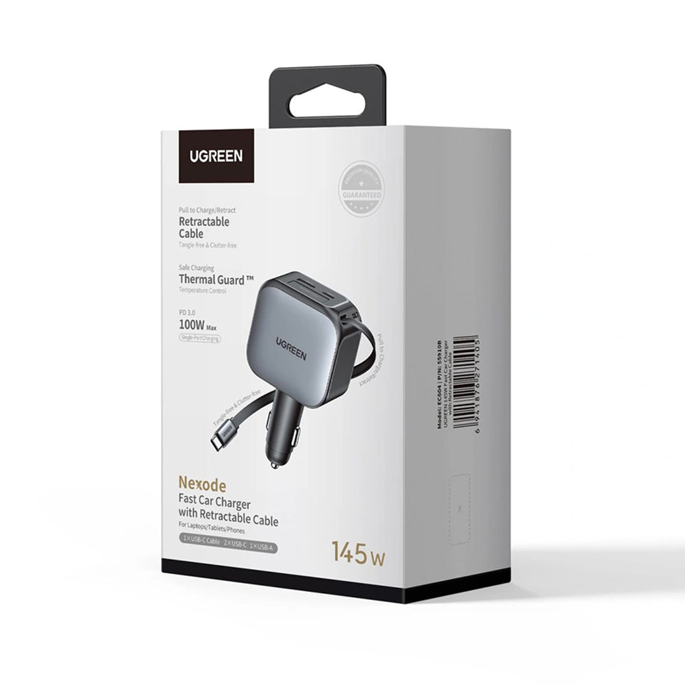 Bilader med USB-C-kabel UGREEN EC604 (55910B) Nexode, 145W, 1 x USB-A - 2 x USB-C, Svart