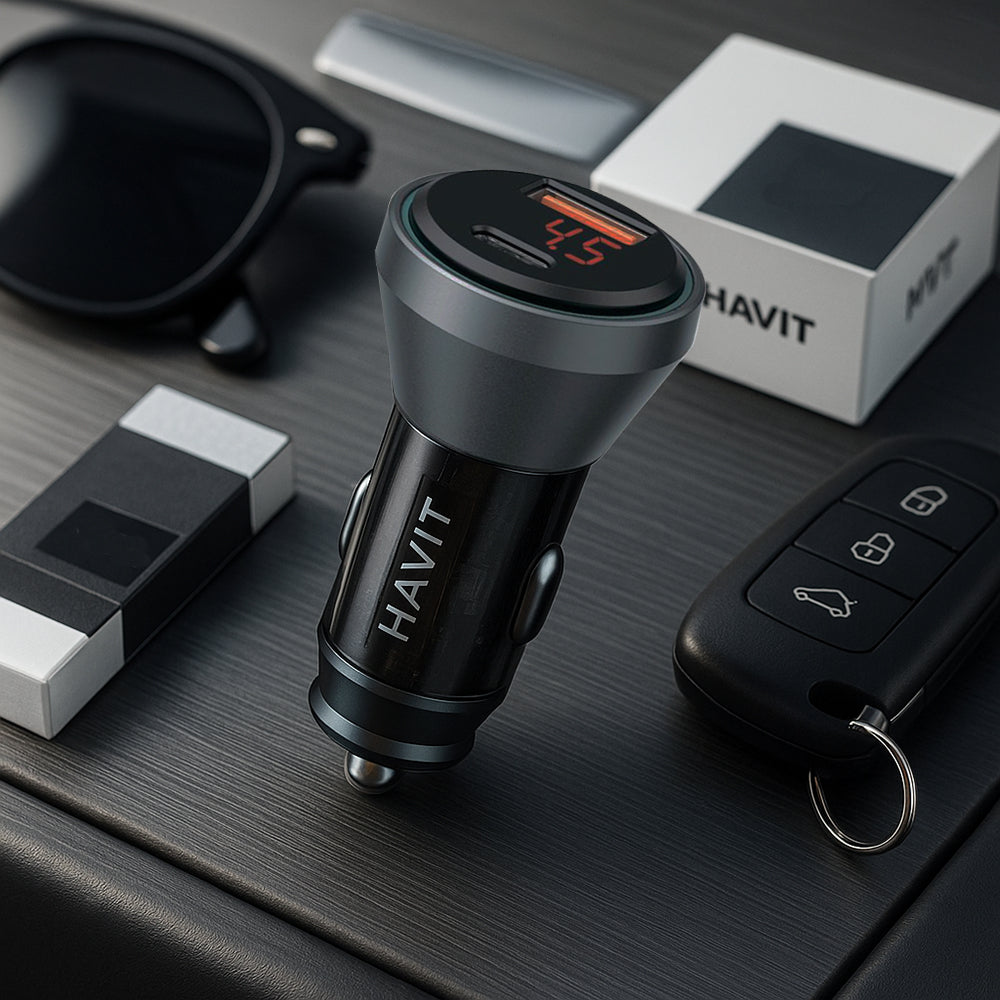 Bilader HAVIT CC2017, 45W, 3A, 1 x USB-A - 1 x USB-C, Svart Blå