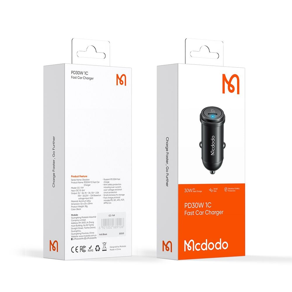 Bilader McDodo CC-7491 Obsidian, 30W, 3A, 1 x USB-C, Svart
