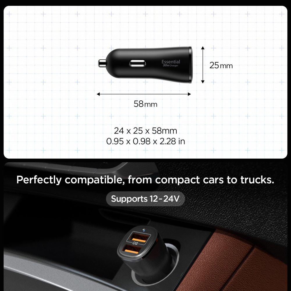 Bilader Spigen EV302 Essential, 30W, 3A, 2 x USB-A, Svart ACP08700