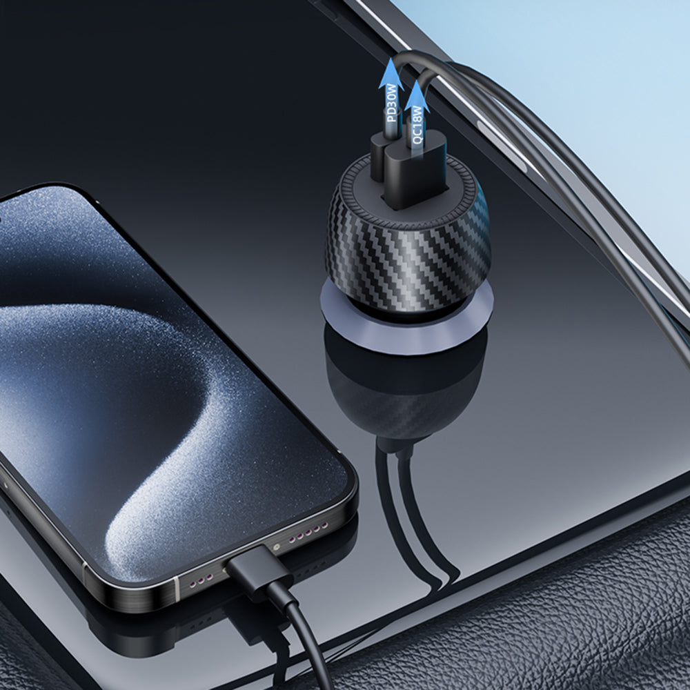 Bilader Techsuit C7 CarbonVolt, 48W, 3A, 1 x USB-A - 1 x USB-C, Svart
