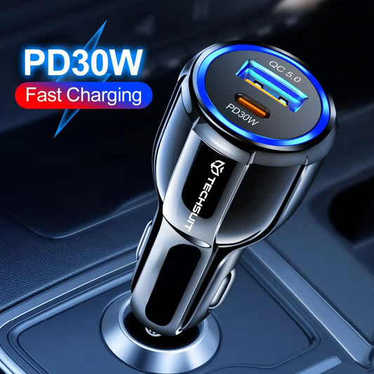 Bilader Techsuit TE-022 Premium, 60W, 3A, 1 x USB-A - 1 x USB-C, Svart