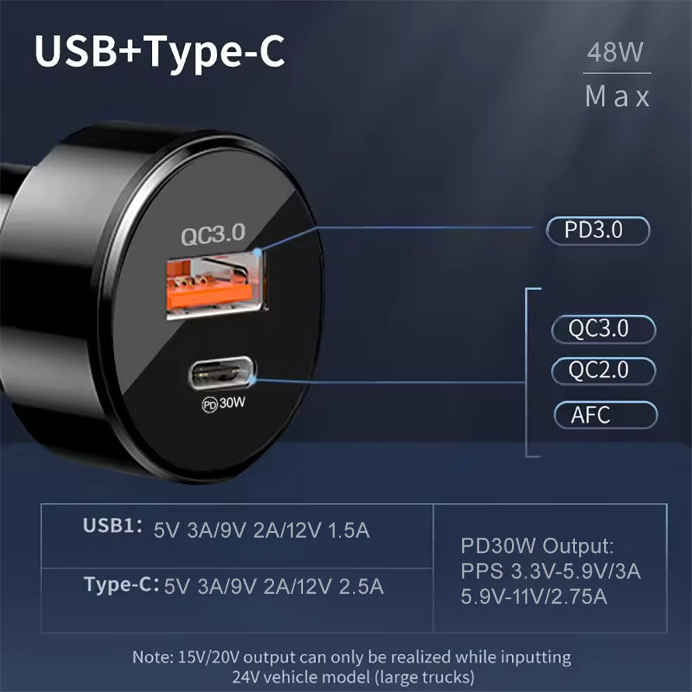 Bilader Techsuit TE-P31 Premium, 48W, 3A, 1 x USB-A - 1 x USB-C, Svart