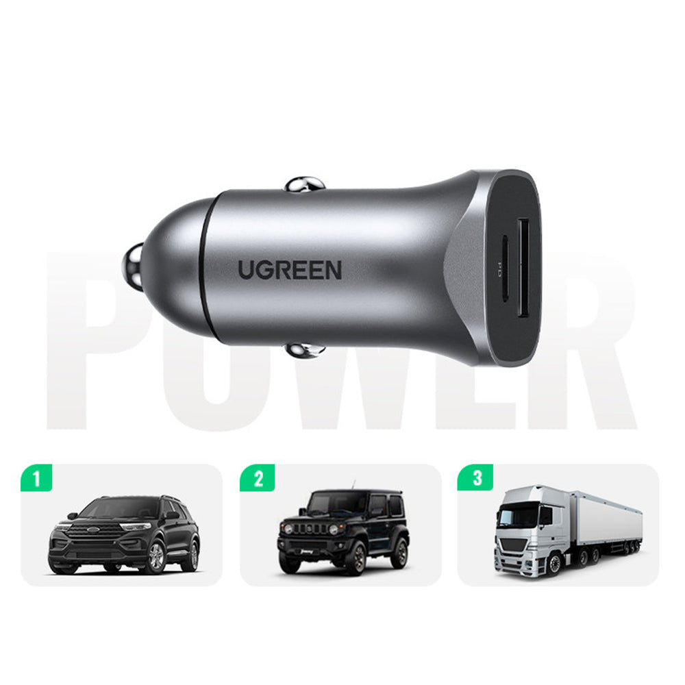 Bilader UGREEN CD130, 24W, 3A, 1 x USB-A - 1 x USB-C, Grå