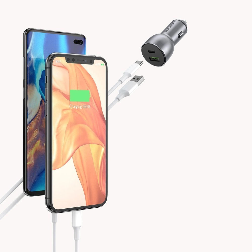 Billadere UGREEN CD213, 36W, 3A, 1 x USB-A - 1 x USB-C, grå