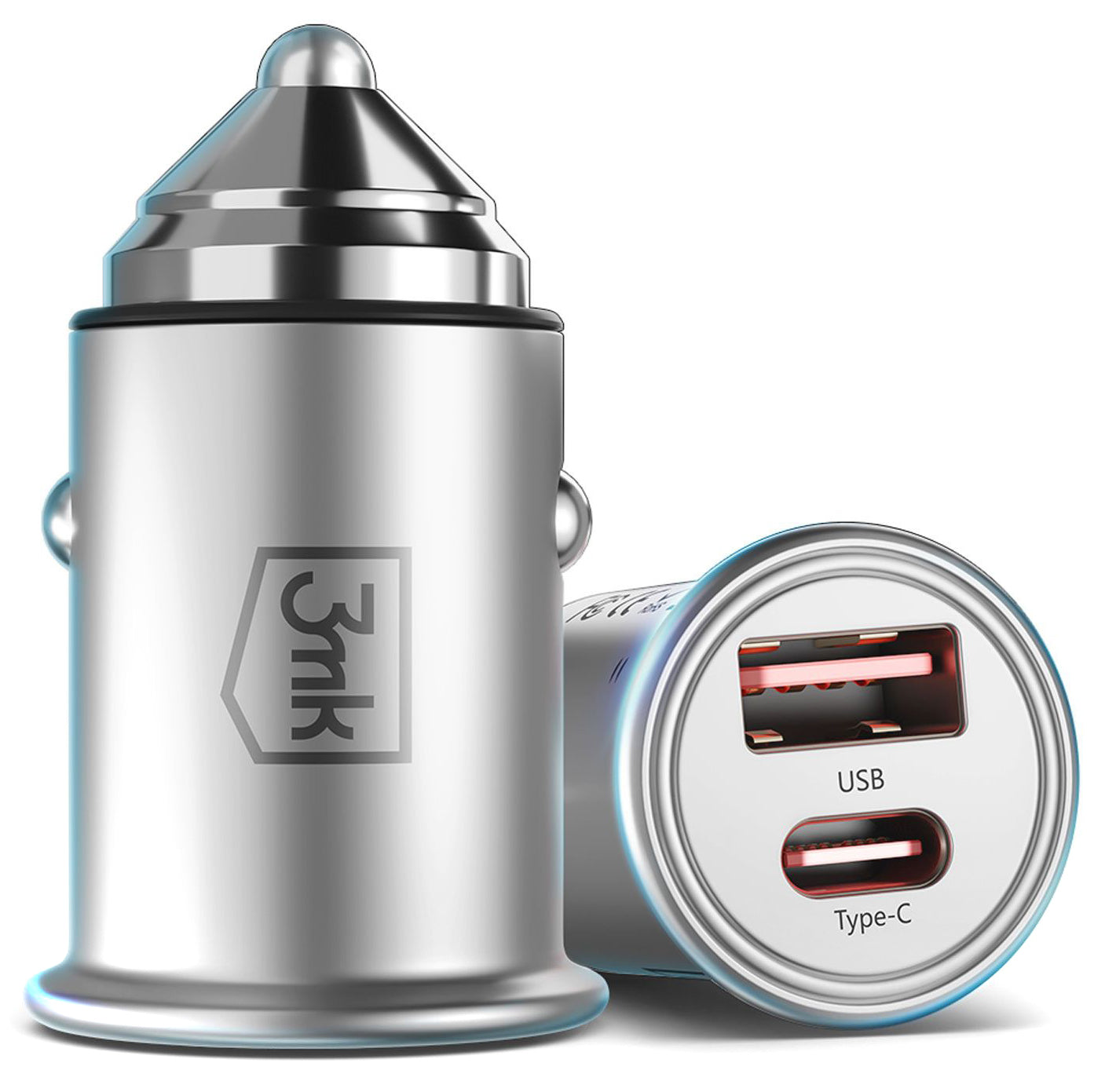Billader 3MK HyperCharger, 30 W, 5 A, 1 x USB-A - 1 x USB-C, sølv