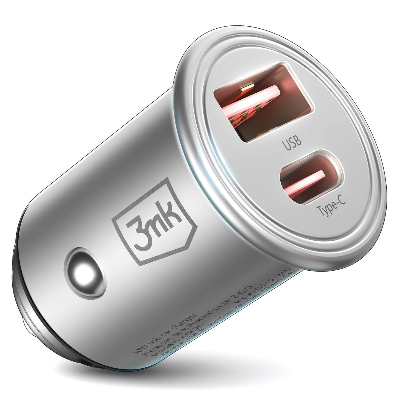 Billader 3MK HyperCharger, 30 W, 5 A, 1 x USB-A - 1 x USB-C, sølv