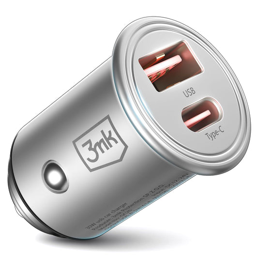 Billader 3MK HyperCharger, 30 W, 5 A, 1 x USB-A - 1 x USB-C, sølv