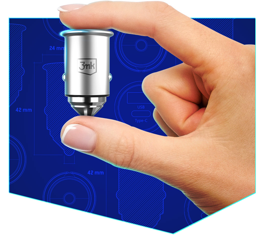 Billader 3MK HyperCharger, 30 W, 5 A, 1 x USB-A - 1 x USB-C, sølv