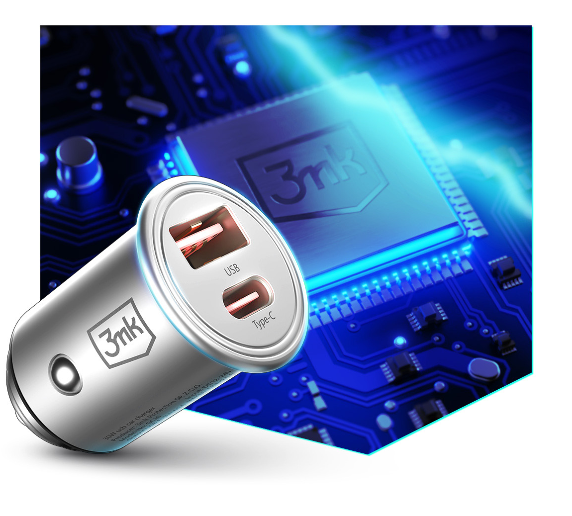 Billader 3MK HyperCharger, 30 W, 5 A, 1 x USB-A - 1 x USB-C, sølv