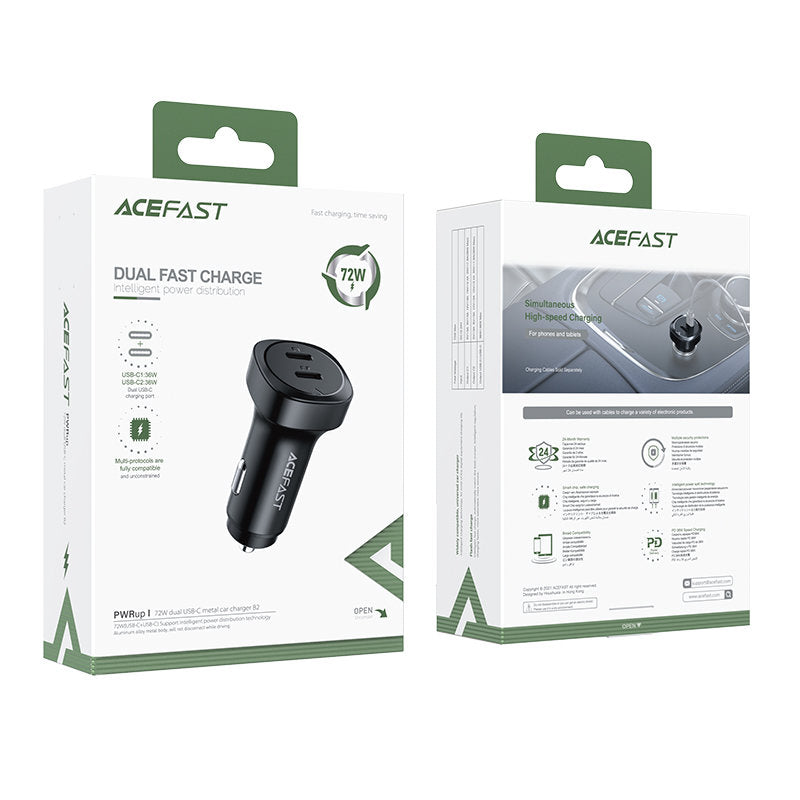 Bilader Acefast B2, 72W, 3A, 2 x USB-C, Svart
