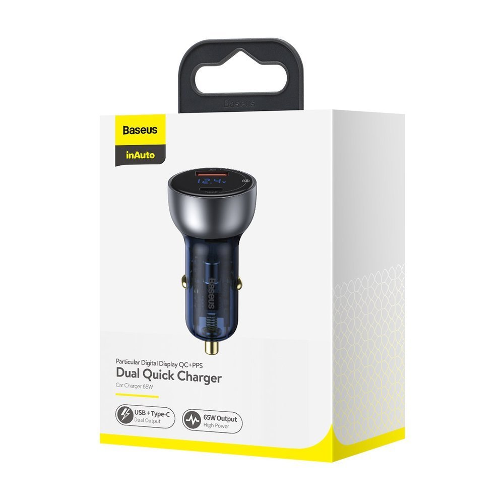 Baseus billader, 65W, 5A, 1 x USB-A - 1 x USB-C, Grå CCKX-C0A