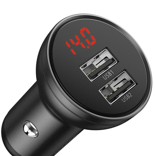 Baseus billader med digital skjerm, 24W, 2,4A, 2 x USB-A, grå CCBX-0G
