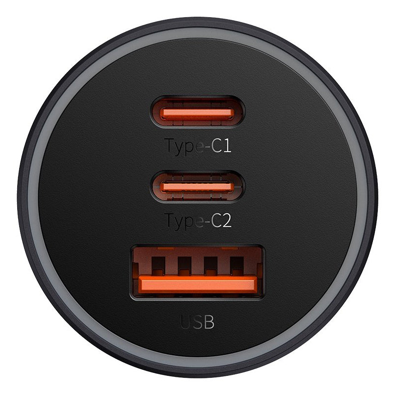 Baseus Golden Contactor Pro billader, 65W, 3A, 1 x USB-A - 2 x USB-C, grå CGJP010013