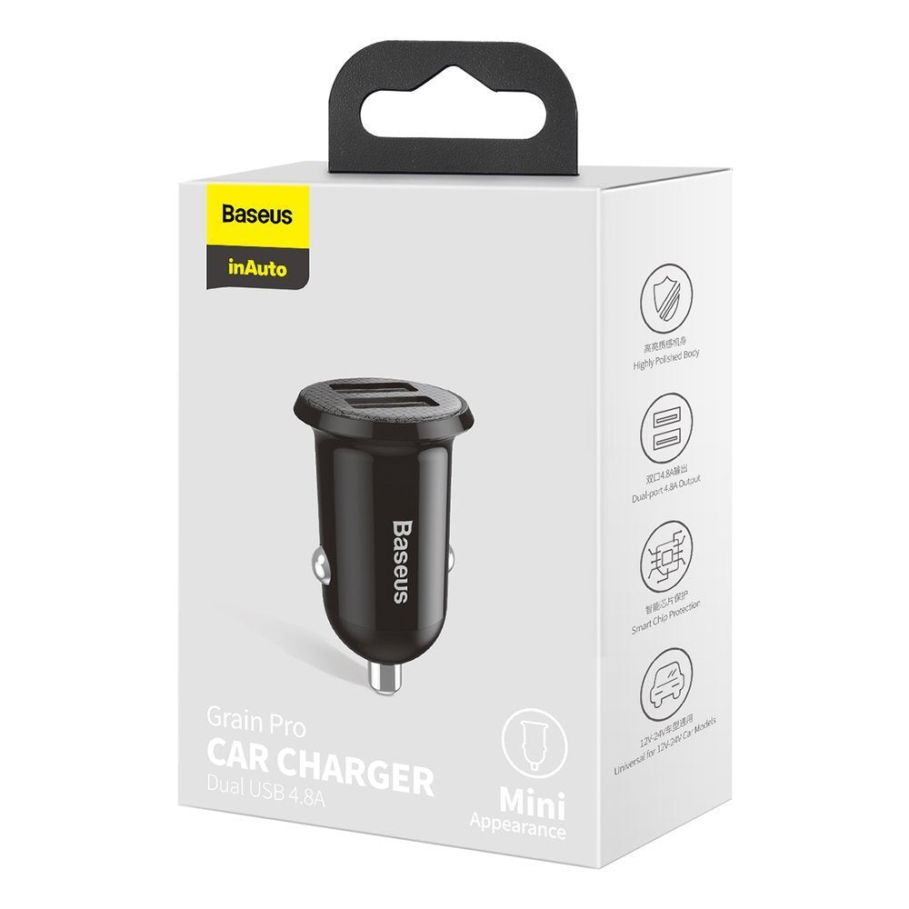 Bilader Baseus Grain Pro, 24W, 2.4A, 2 x USB-A, Svart CCALLP-01