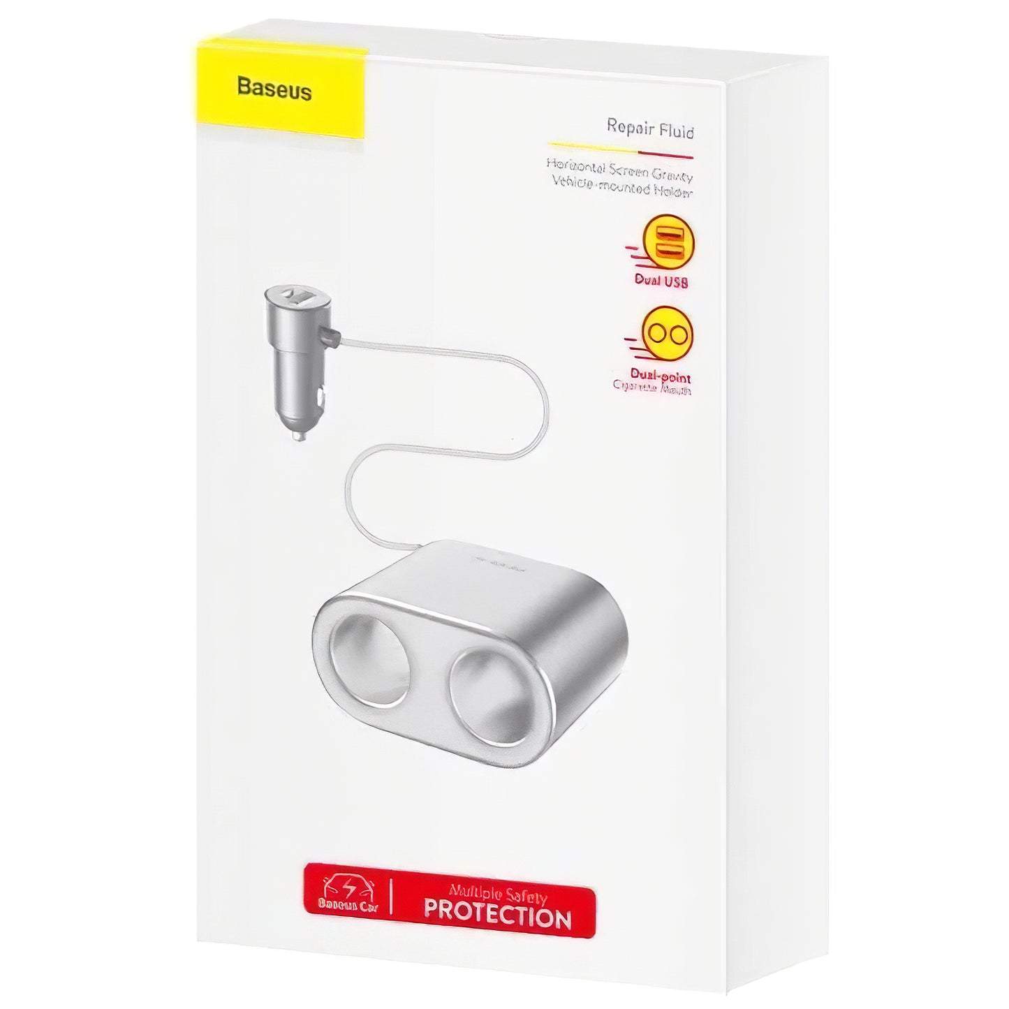 Baseus høyeffektiv billader, 95 W, 2,1 A, 2 x lighterforlengelse - 2 x USB-A, sølv CRDYQQ-0S