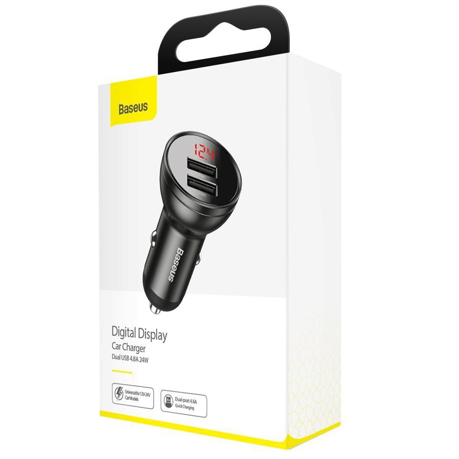 Bilader Baseus Digital Display, 24W, 2.4A, 2 x USB-A, Grå CCBX-0G