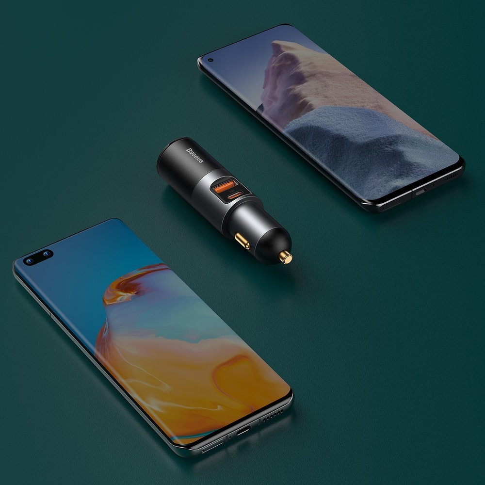 Baseus Share Together billader, 120W, 3A, 1 x USB-A - 1 x USB-C - 1 x lighterutvidelse, Grå CCBT-C0G