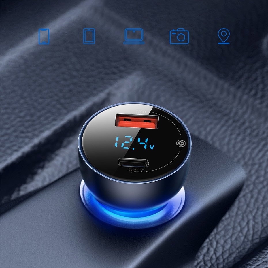 Baseus billader, 65W, 5A, 1 x USB-A - 1 x USB-C, Grå CCKX-C0A