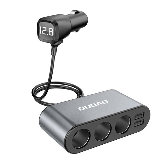 Dudao R1 Pro lighterforlengelse, 3 uttak, 2 x USB-A, skjerm