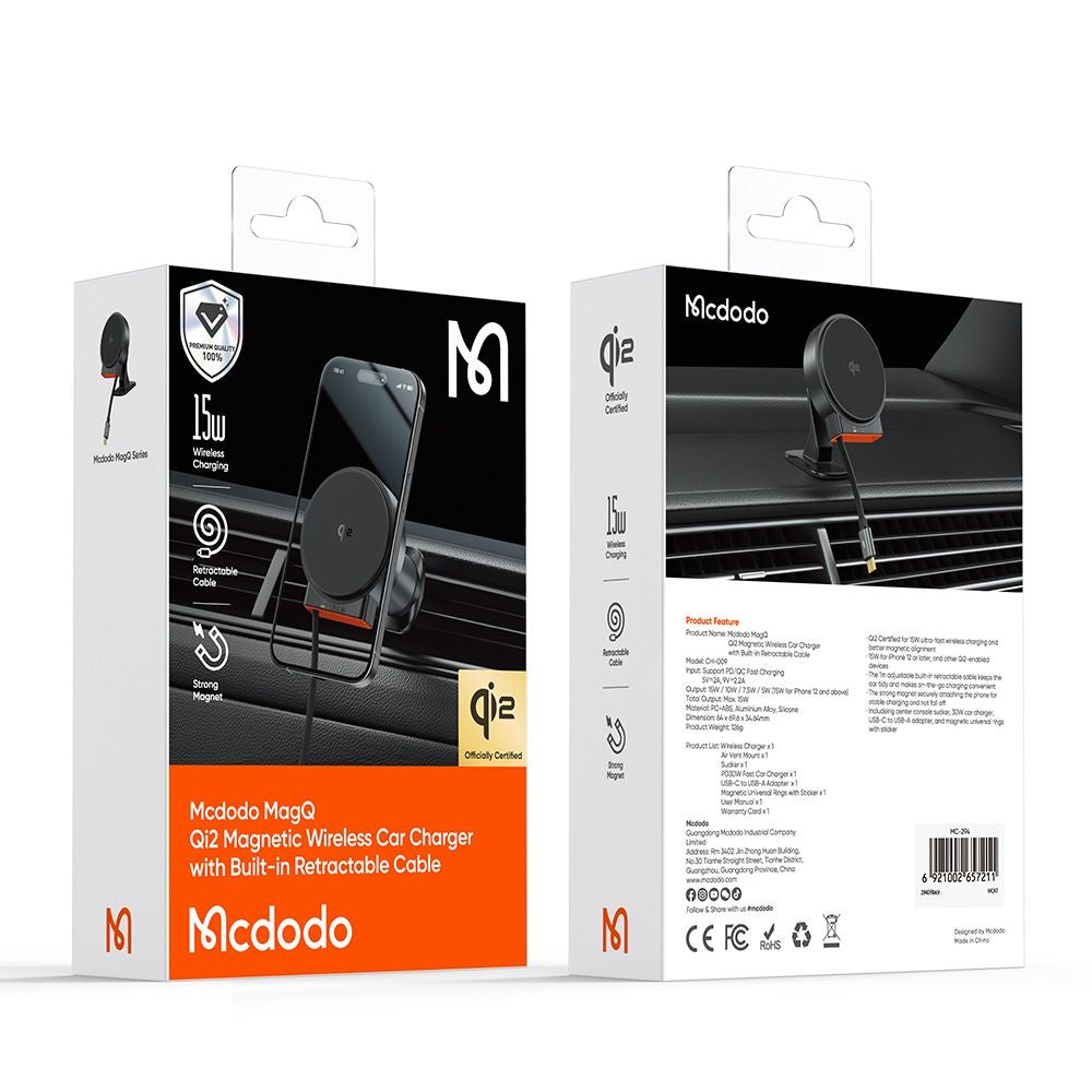Trådløs Bil Lader McDodo CH-0090, 15W, 1.67A, Svart