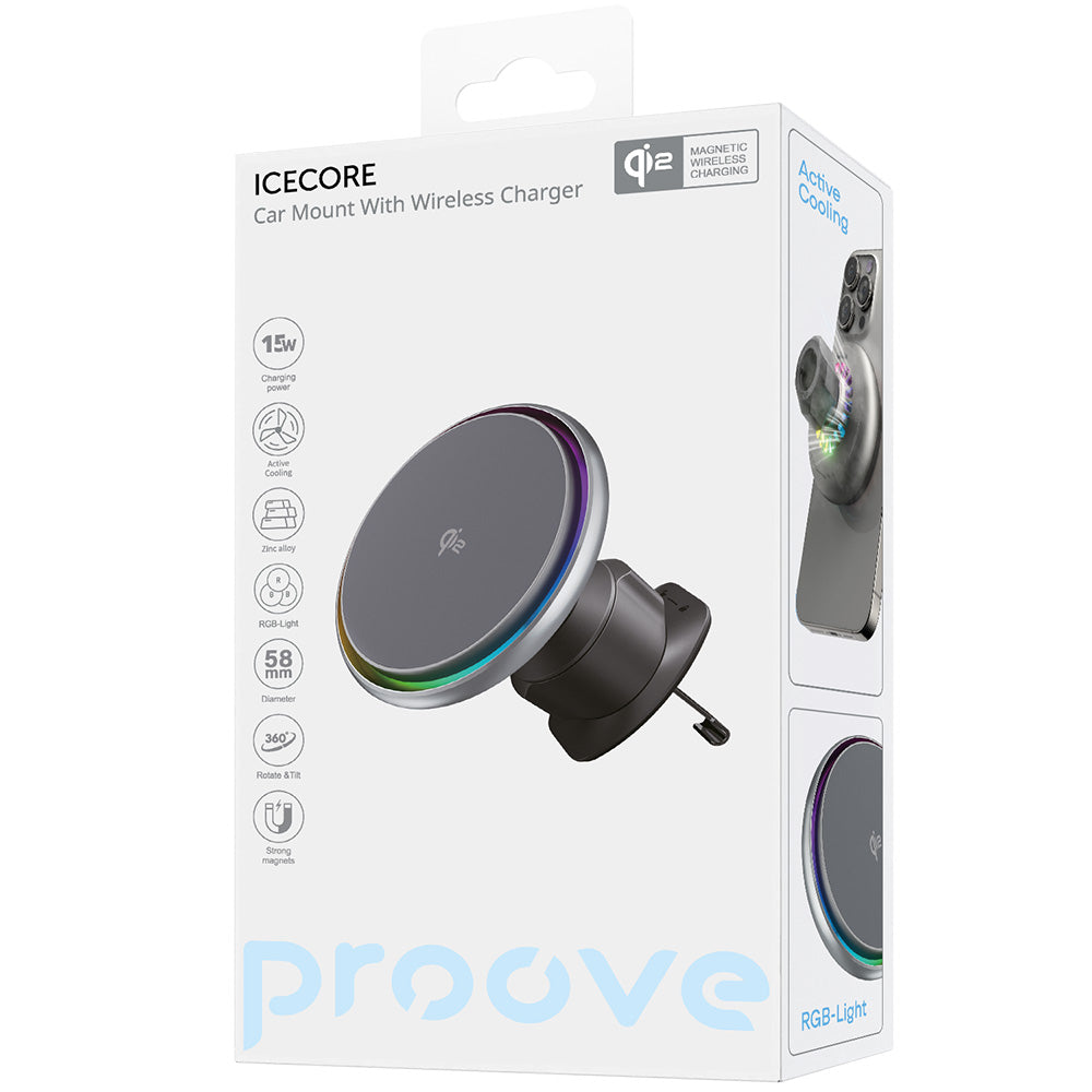 Trådløs Bil Lader Proove Icecore, 15W, 1.67A, Grå WHIC15002003
