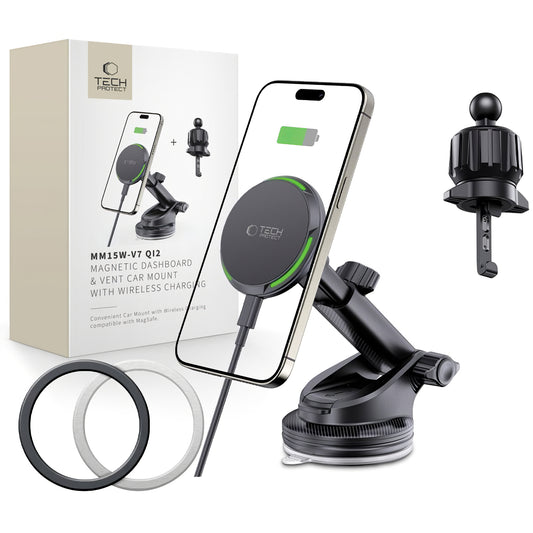 Trådløs billader Tech-Protect MM15W-V7 QI2, 15W, 1,67A, svart