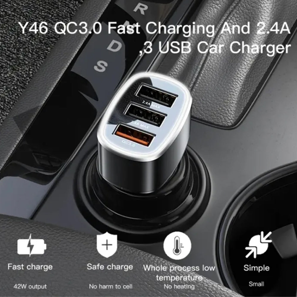 Bilader Yesido Y46, 42W, 3A, 3 x USB-A, Svart