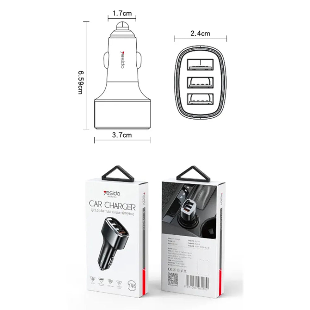 Bilader Yesido Y46, 42W, 3A, 3 x USB-A, Svart