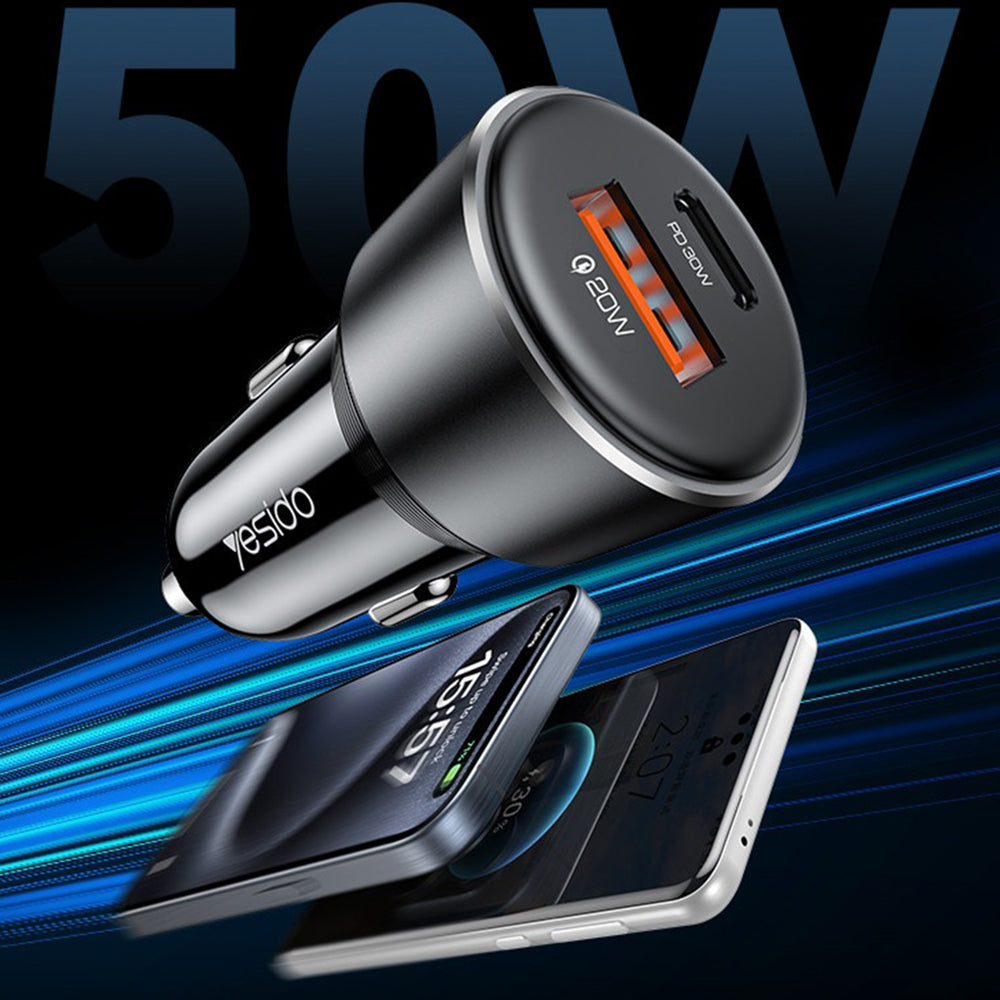 Bilader Yesido Y64, 50W, 3A, 1 x USB-A - 1 x USB-C, Svart
