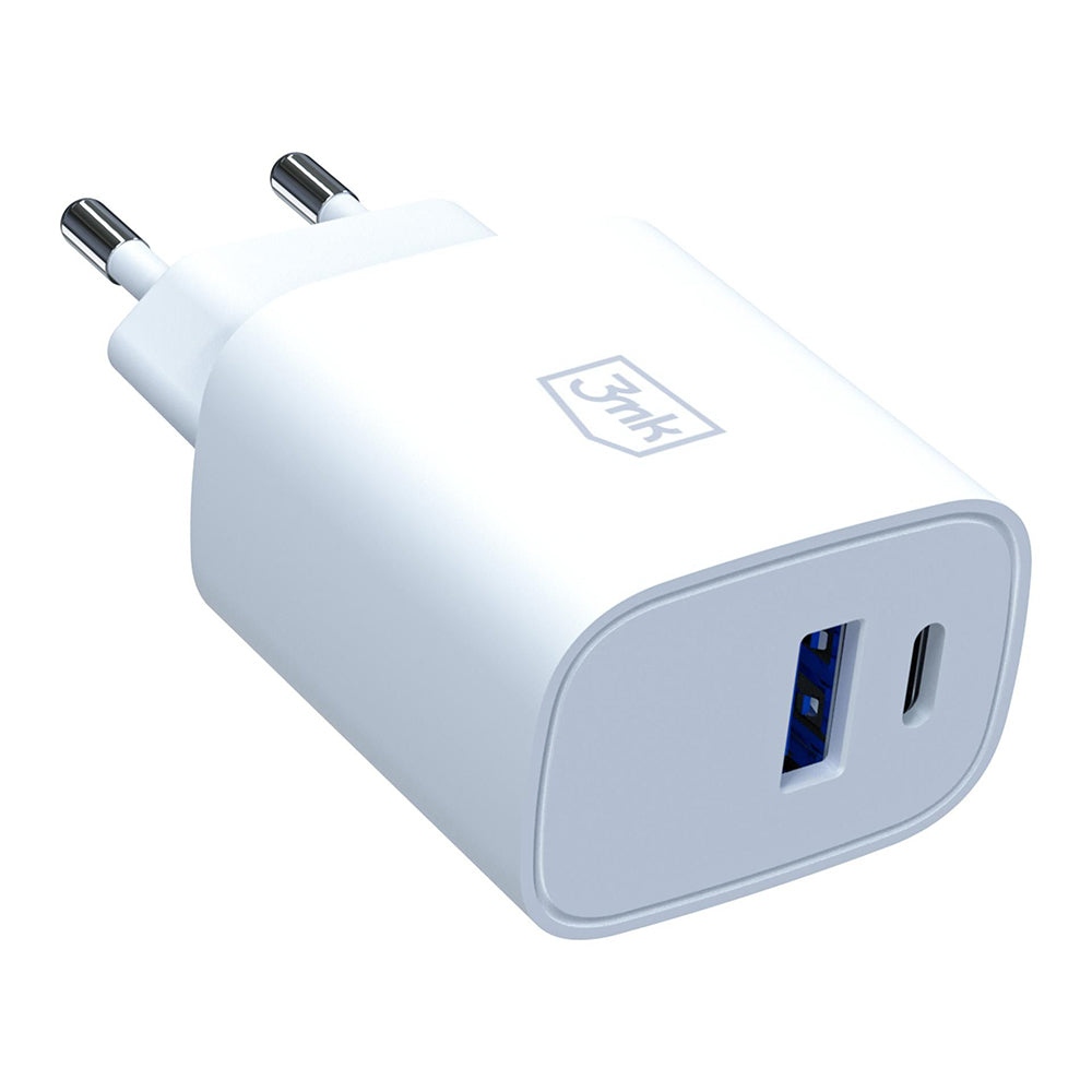 3MK FlowPower Nettlader, 30W, 1 x USB-A - 1 x USB-C, Hvit