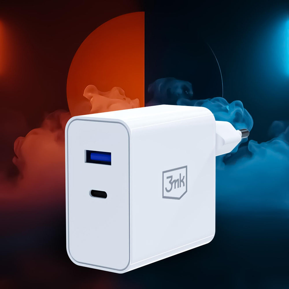 3MK FlowPower Nettlader, 45W, 1 x USB-A - 1 x USB-C, Hvit