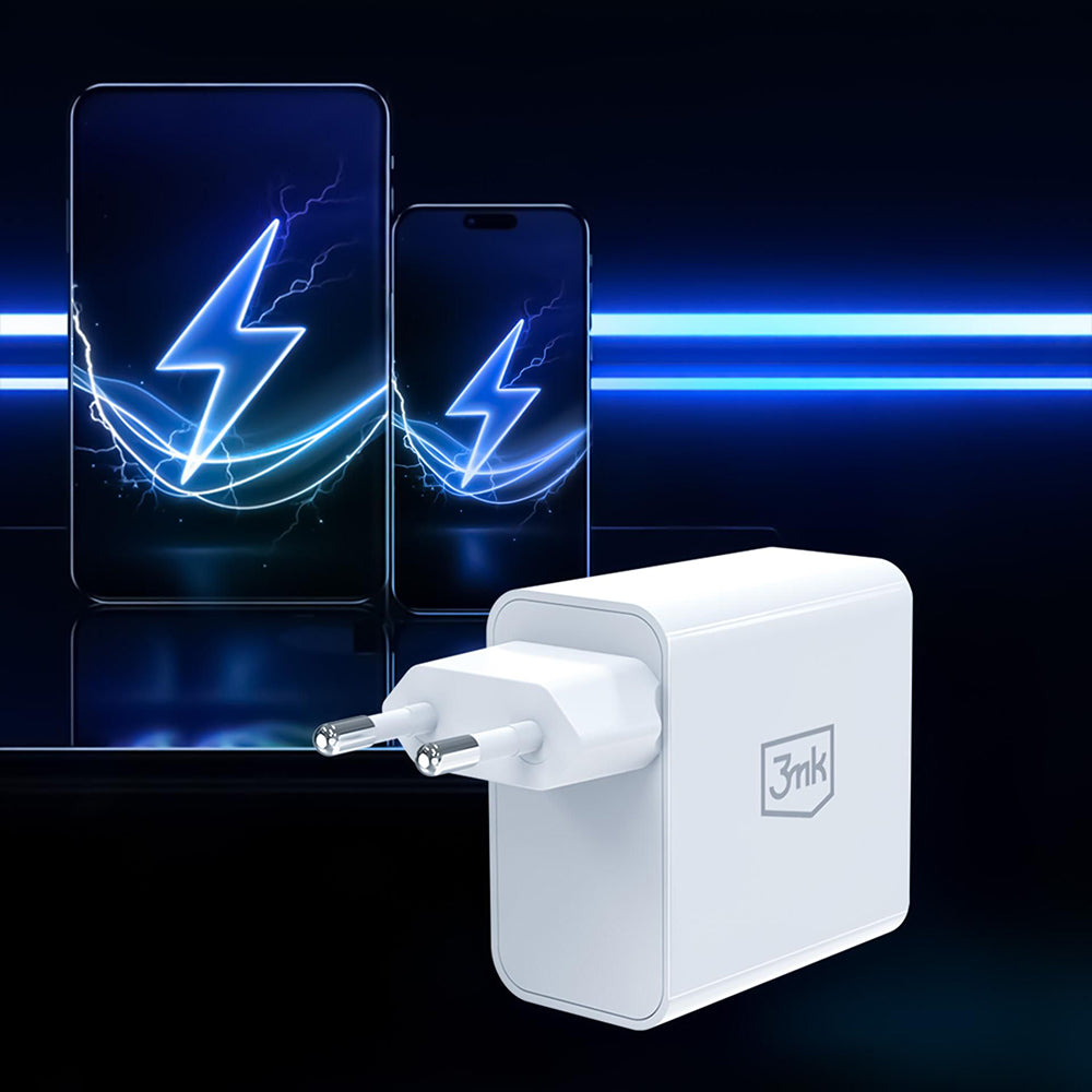3MK FlowPower Nettlader, 45W, 1 x USB-A - 1 x USB-C, Hvit