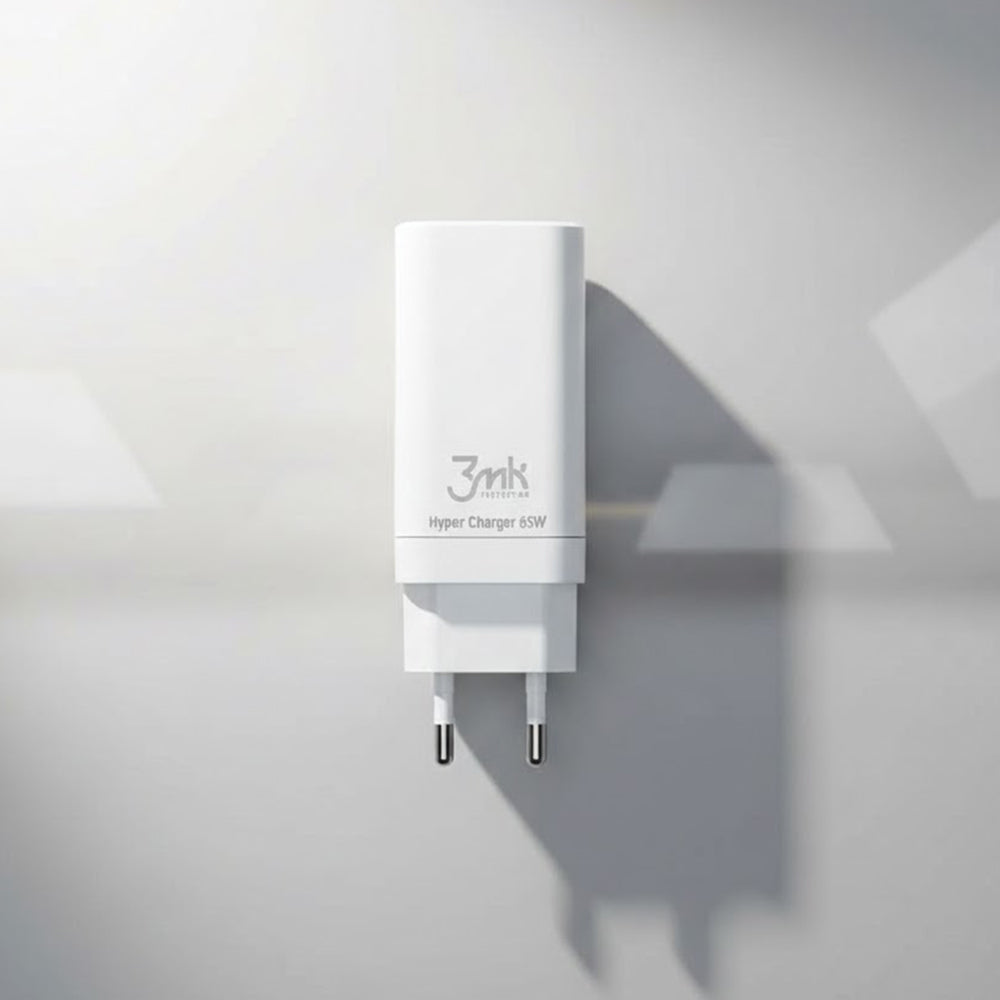3MK HyperCharger nettadapter, 65W, 5A, 1 x USB-A - 2 x USB-C, hvit