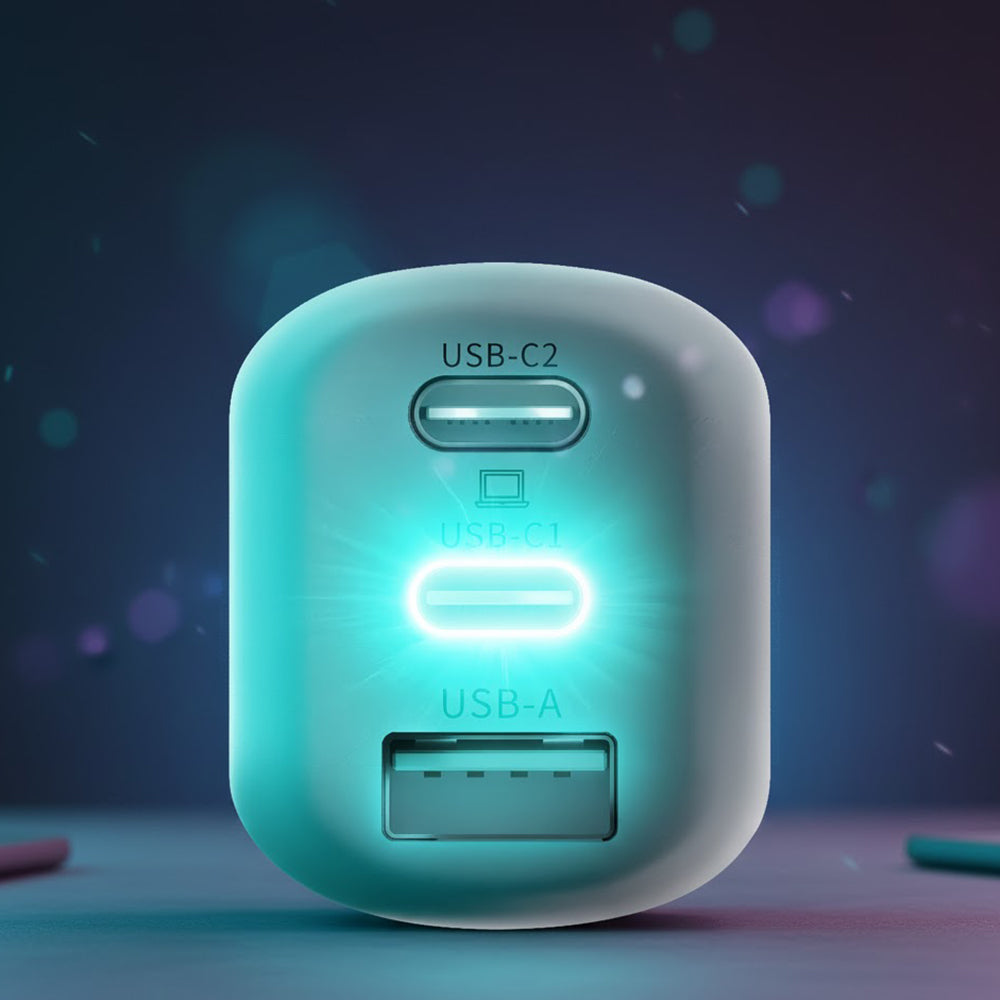 3MK HyperCharger nettadapter, 65W, 5A, 1 x USB-A - 2 x USB-C, hvit