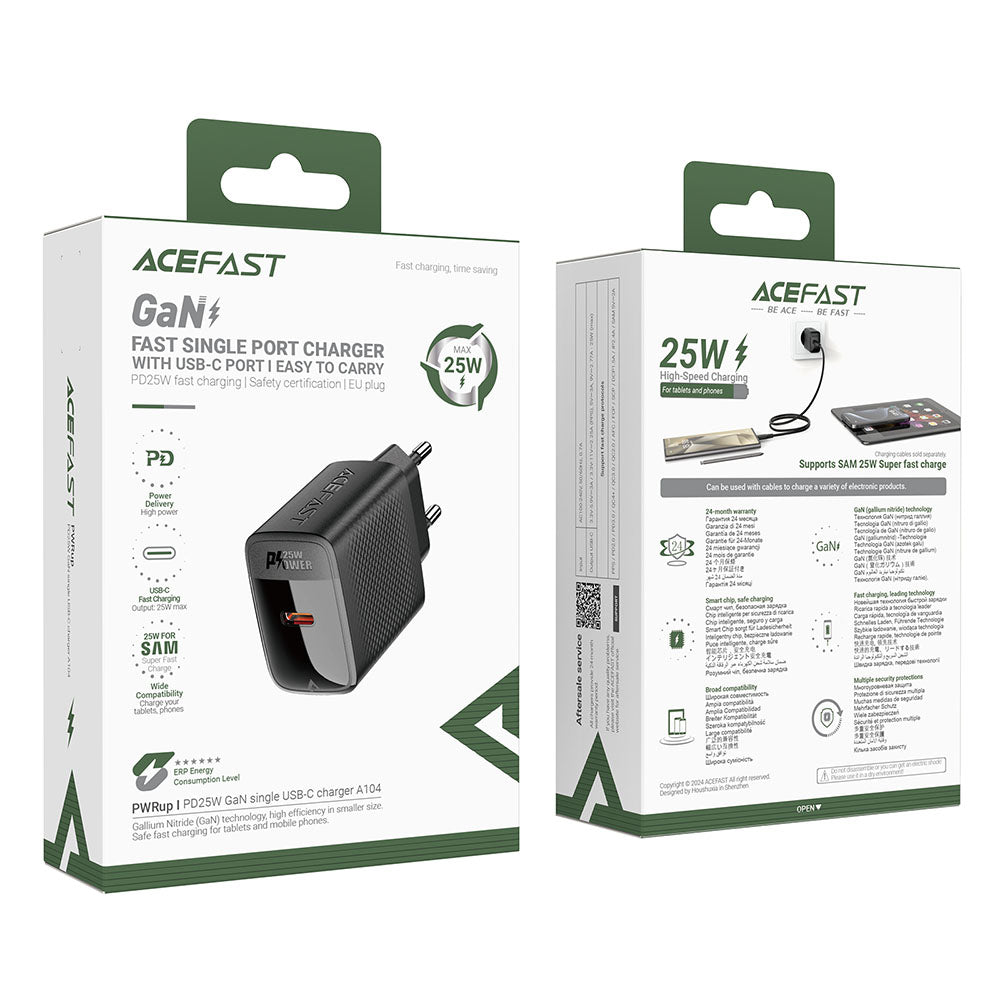 Nettlader Acefast A104, 25W, 3A, 1 x USB-C, Svart