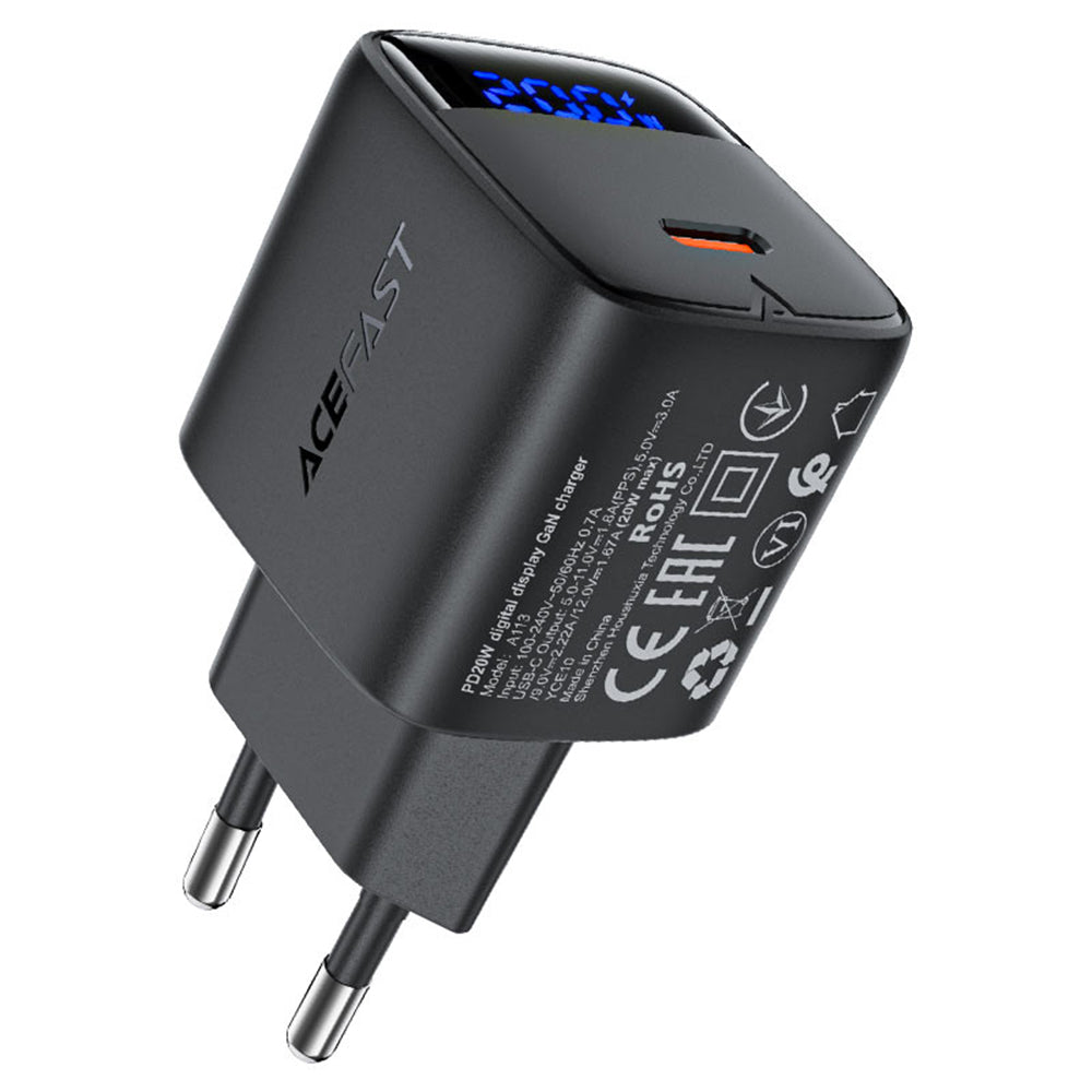 Acefast A113 Display Nettlader, 20W, 3A, 1 x USB-C, Svart
