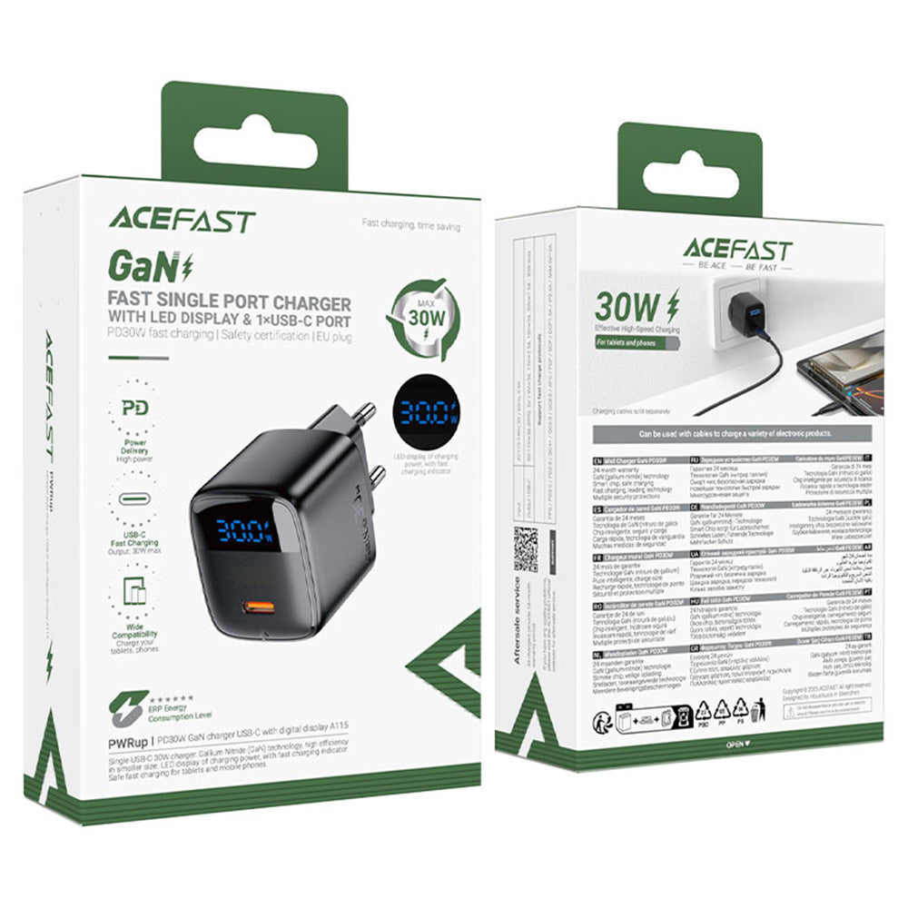 Acefast A113 Display Nettlader, 20W, 3A, 1 x USB-C, Svart