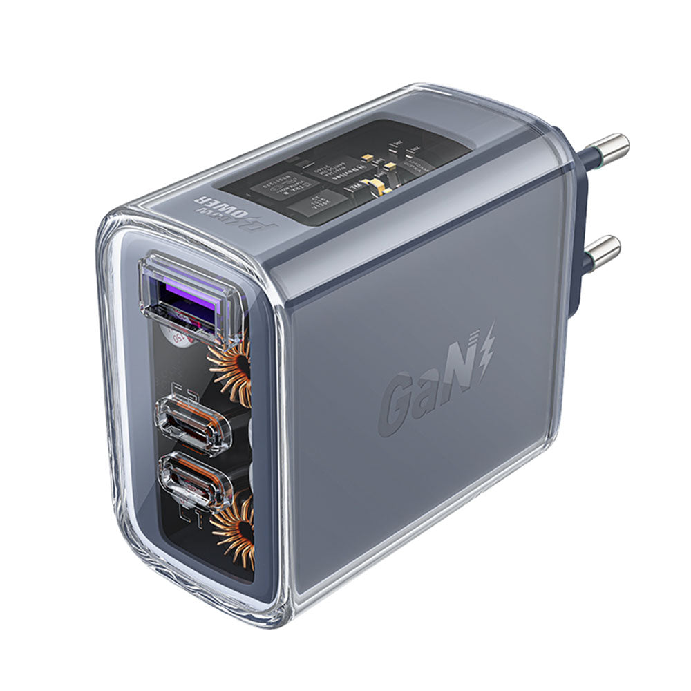 Acefast A45 Exploration nettverkslader, 65W, 3.25A, 1 x USB-A - 2 x USB-C, Grå
