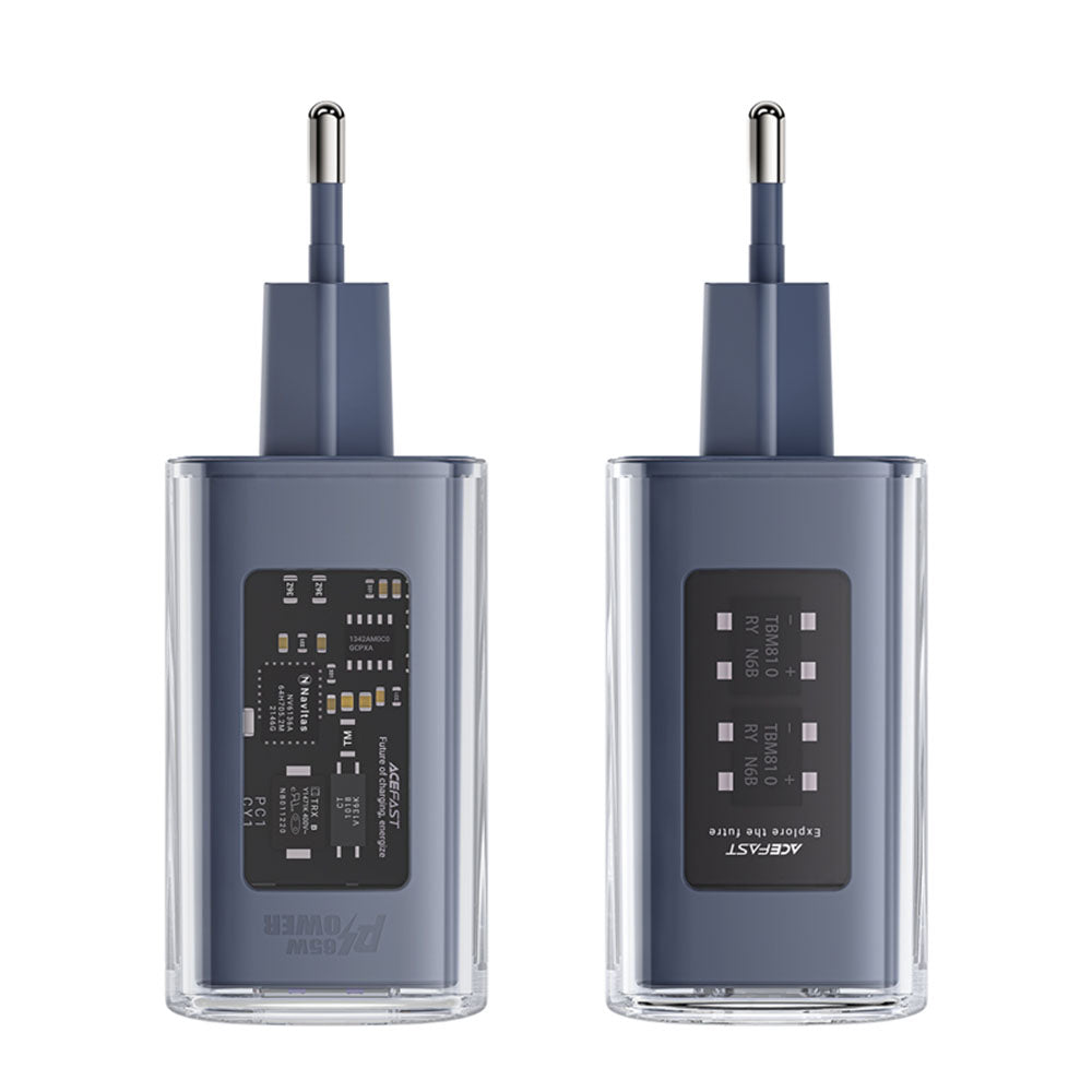 Acefast A45 Exploration nettverkslader, 65W, 3.25A, 1 x USB-A - 2 x USB-C, Grå