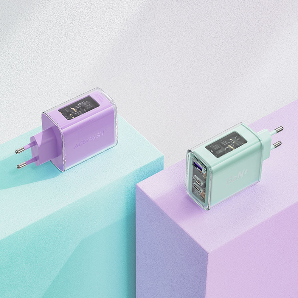 Acefast A45 Exploration nettverkslader, 65W, 3.25A, 1 x USB-A - 2 x USB-C, Grå