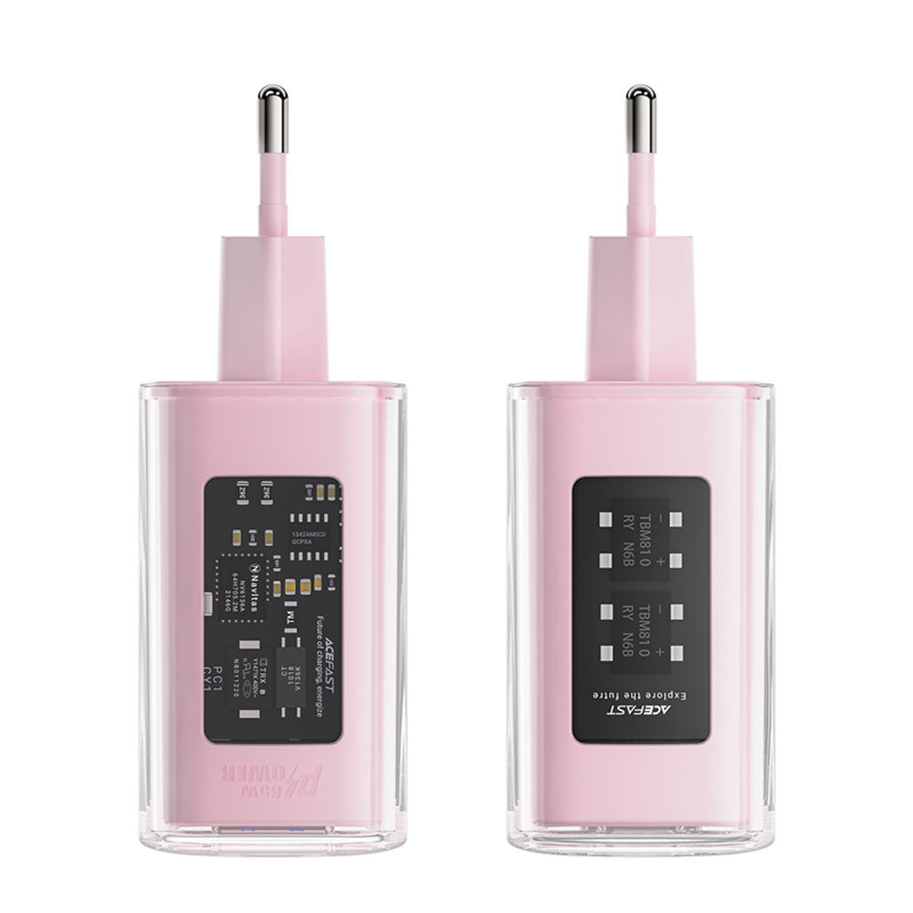 Acefast A45 Exploration nettverkslader, 65W, 3.25A, 1 x USB-A - 2 x USB-C, Rosa